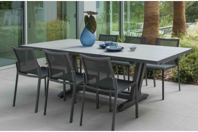 Table Amaka extensible 145/185 HPLgris espace /aluminium gris anthracite - Les Jardins