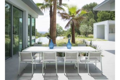 Table Amaka extensible 200/300 HPL blanc/béton ciré - Les Jardins .