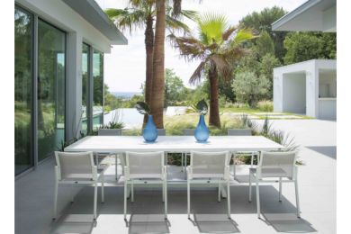 Table Amaka extensible 200/300 HPL blanc/béton ciré - Les Jardins