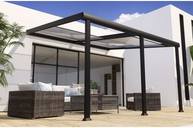 Pergola adossée aluminium Athezza 4x3.5 m - Toit incliné polycarbonate - Couleurs du monde