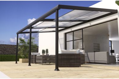 Pergola adossée aluminium Edena 6x3.5m - Toit incliné polycarbonate - Couleurs du monde