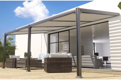 Pergola adossée bioclimatique Canberra 6x3m - Toit incliné - Couleurs du monde