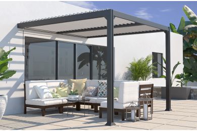 Pergola adossée bioclimatique Miami 3x3m - Toit plat - Couleurs du monde