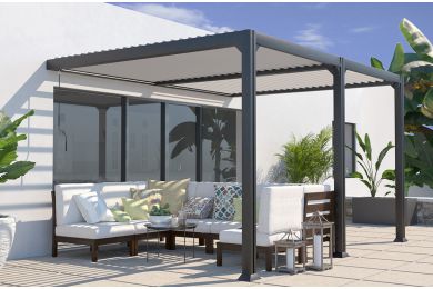 Pergola adossée bioclimatique Savannah 4x3m - Toit plat - Couleurs du monde