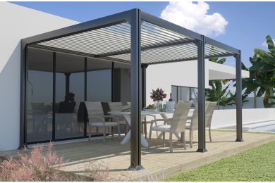 Pergola adossée bioclimatique Madison 4x3m - Toit plat -Couleurs du monde