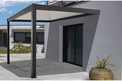 Pergola adossée bioclimatique manuelle ZEPHIR 3x4m - Toit plat - Océo