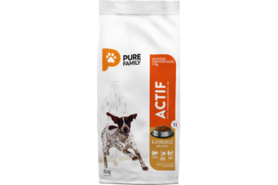 Croquettes chien adulte actif moyennes & grandes races 15kg - Pure Family