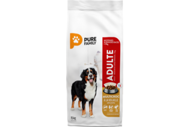 Croquettes chien adulte multicroc 15kg - Pure Family