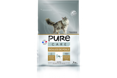 Croquettes chat boule de poils 2kg - Pure Care