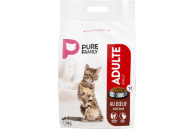 Croquettes chat adulte boeuf 7.5kg - Pure Family 