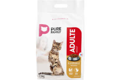 Croquettes chat adulte volaille 7.5kg - Pure Family 