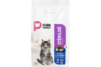 Croquettes chat adulte stérilisé 12kg saumon & thon - Pure Family